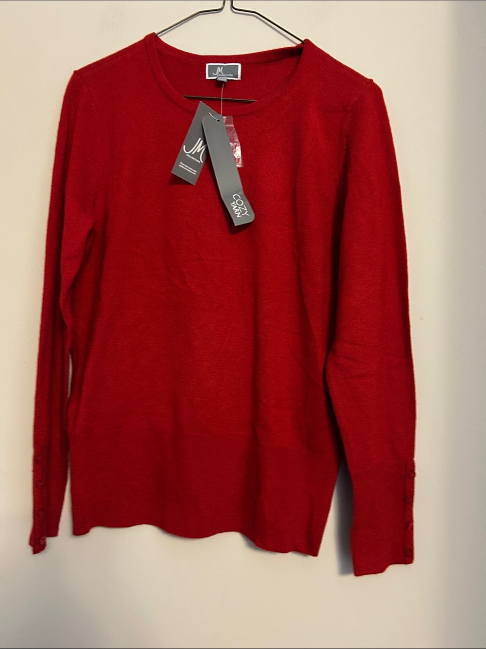 JM Collection Red Crewneck Long Sleeve Sweater size S new/tags